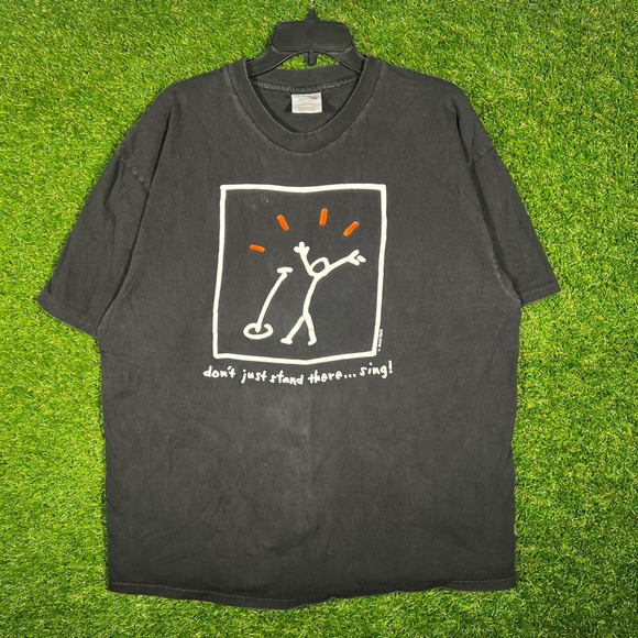 Vintage 90s Keith Haring Sing T Shirt Hanes Heavyweight Black XL Art Graphic